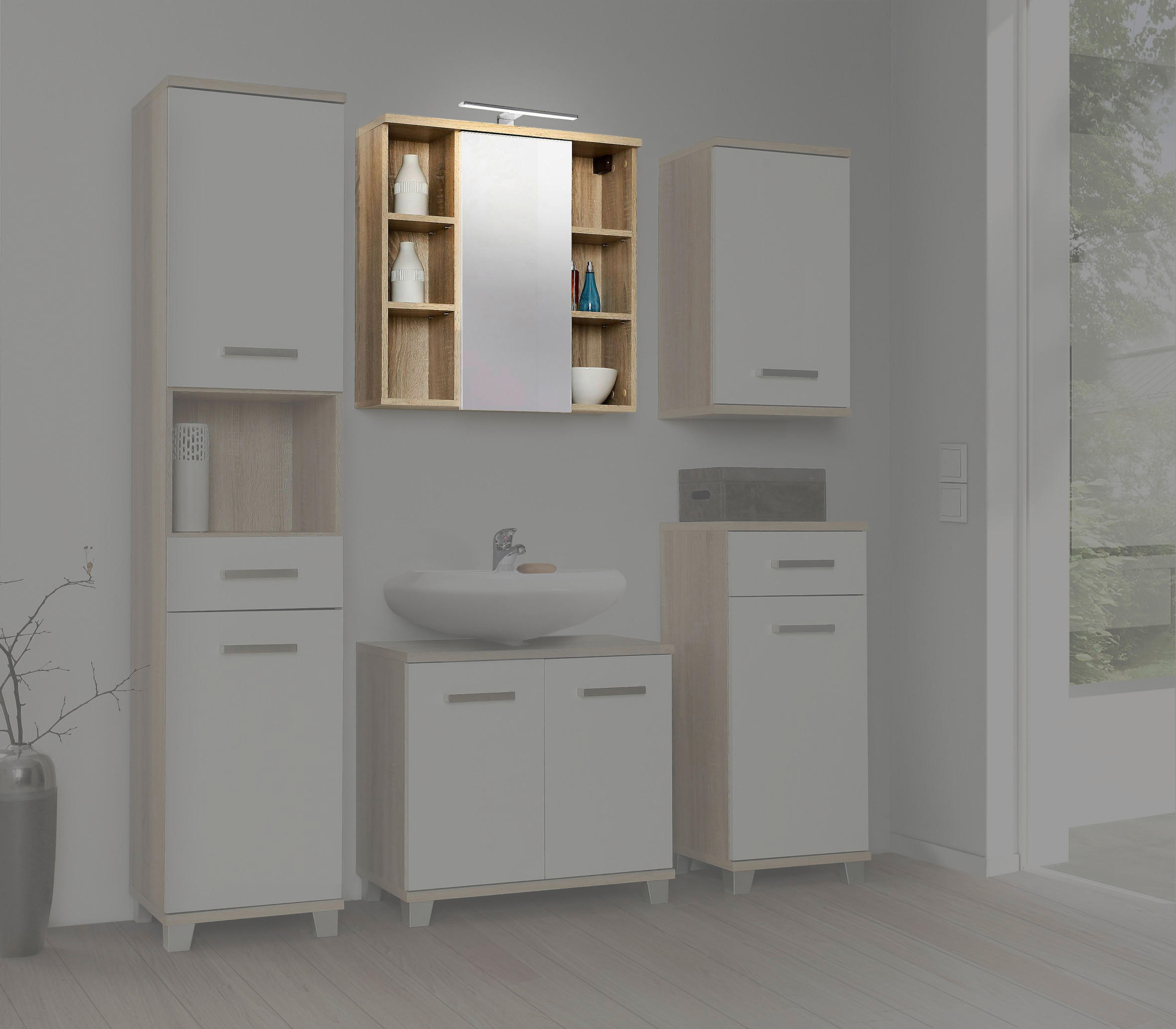 Spiegelschrank  Eiche Sonoma Nachbildung B/H/T: ca. 68,6x68,1x20 cm Veris_Spiegelschrank VERH11NB-Q34 - Eiche (68,60/68,10/20,00cm)