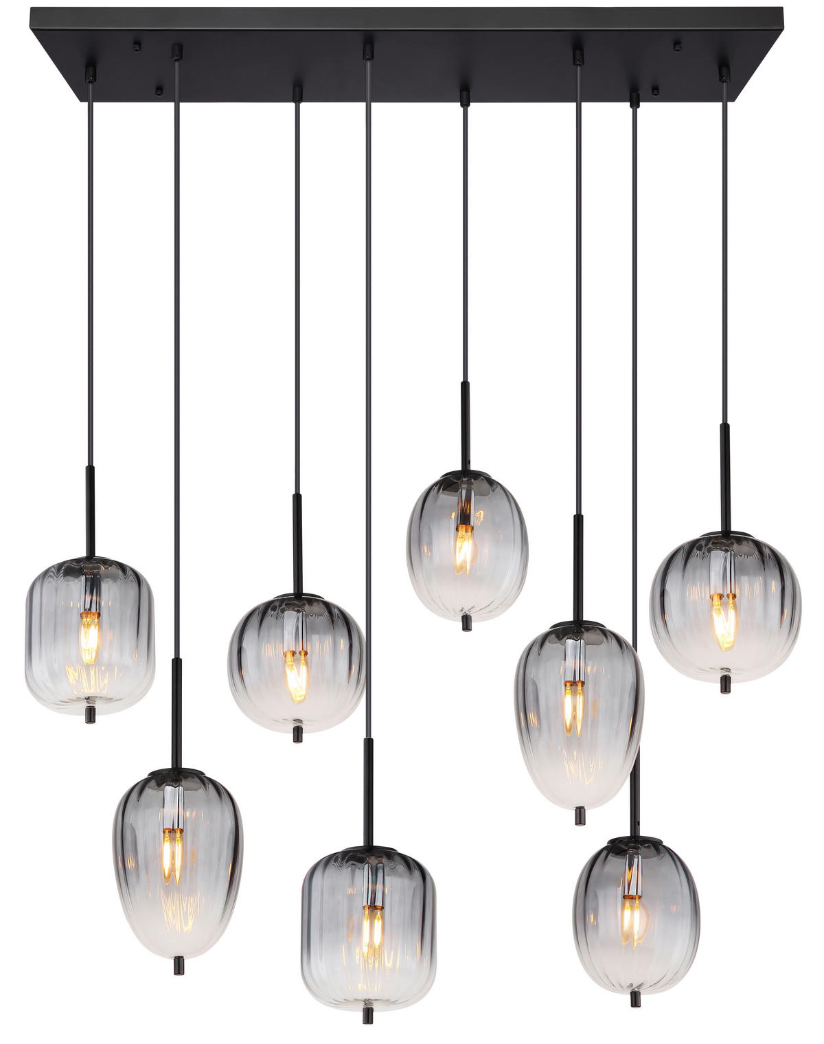 GLOBO Pendelleuchte mattschwarz Glas Metall B/H/T: ca. 32,5x120x102,5 cm 8.0 Brennstellen 15215-8 - mattschwarz (32,50/120,00/102,50cm) - GLOBO