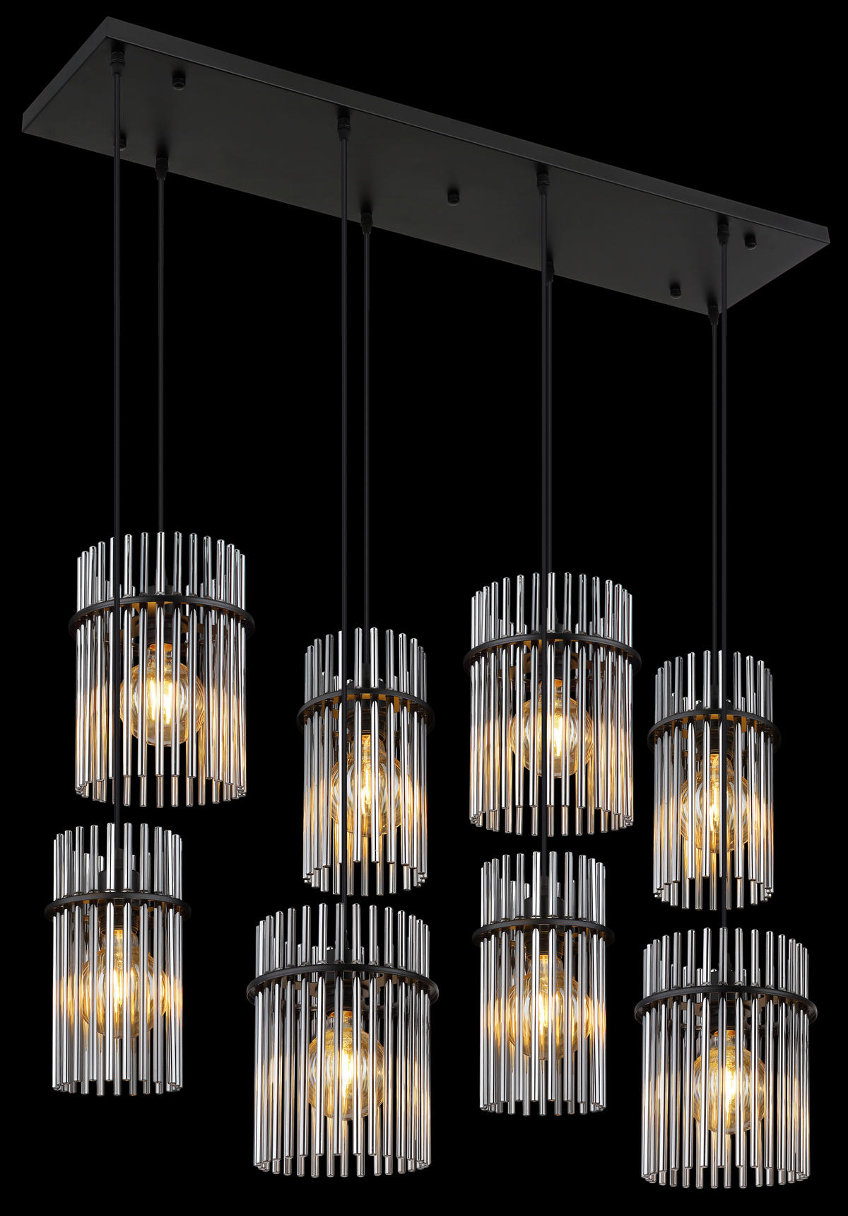 GLOBO Pendelleuchte mattschwarz schwarz Rauch Metall Glas B/H: ca. 110x125 cm E27 8 Brennstellen Gorley - schwarz/mattschwarz (110,00/125,00cm) - GLOBO