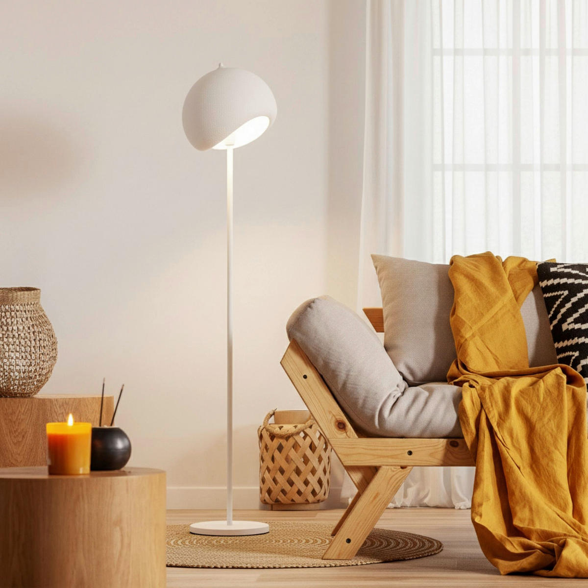 Opviq Stehleuchte weiß Metall Polyester-Mischgewebe B/H/L: ca. 29x170x34 cm E27 1 Brennstellen Yontu - 15854 - weiß (34,00/29,00/170,00cm) - Opviq