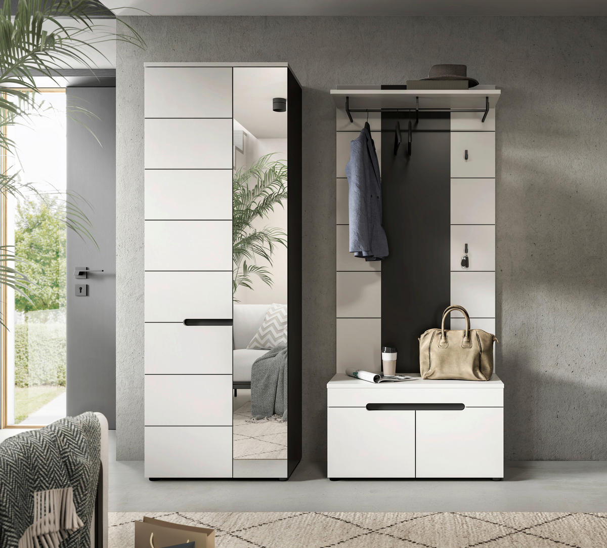 Garderobe Canu basaltgrau Nachbildung weiß B/H/T: ca. 160x190x37 cm Canu - weiß/basaltgrau (160,00/190,00/37,00cm) - xonox.home
