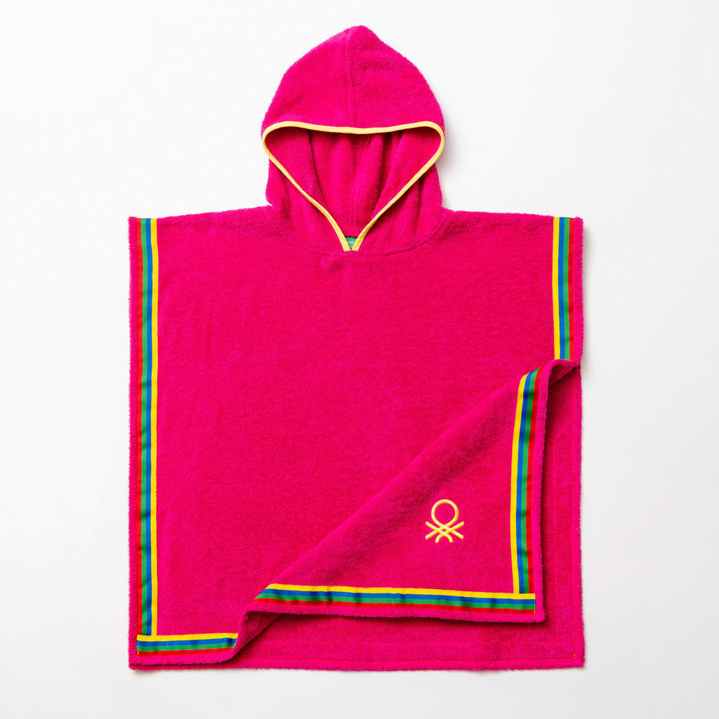 Thumbnail - BENETTON Kinder-Badeponcho pink Baumwolle B/L: ca. 65x65 cm