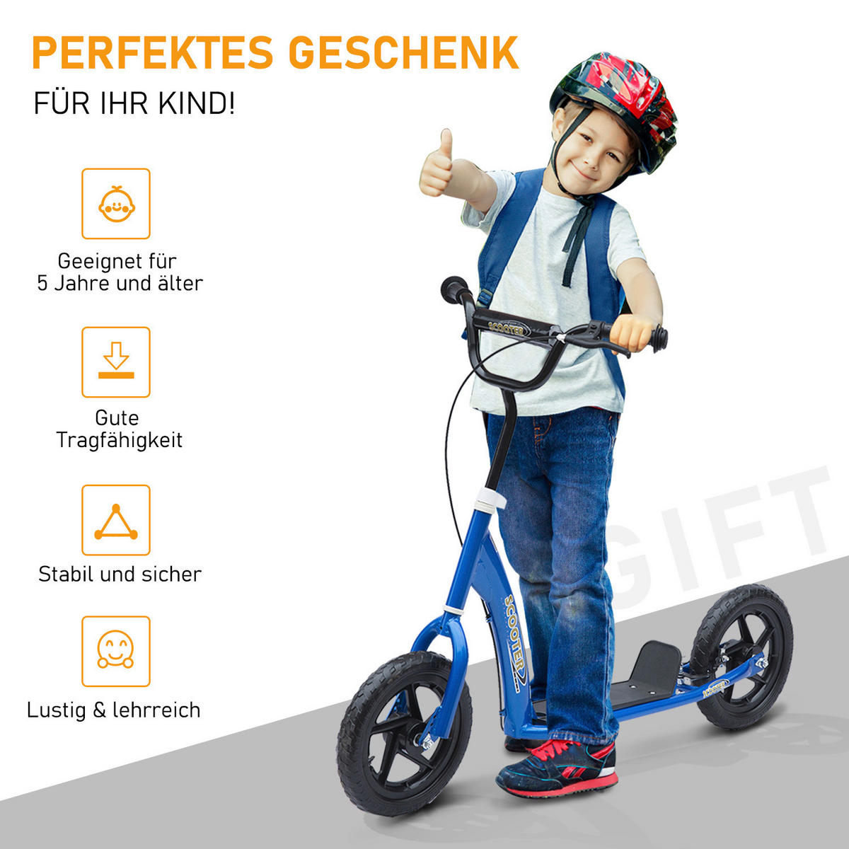 HOMCOM Kinderroller blau Kinderroller - blau (120,00/52,00/88,00cm) - HOMCOM