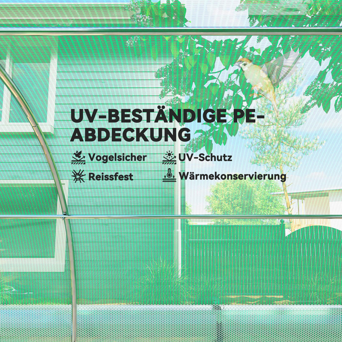 Outsunny Folientunnel B/H/L: ca. 300x198x400 cm Folientunnel - grün (400,00/300,00/198,00cm) - Outsunny