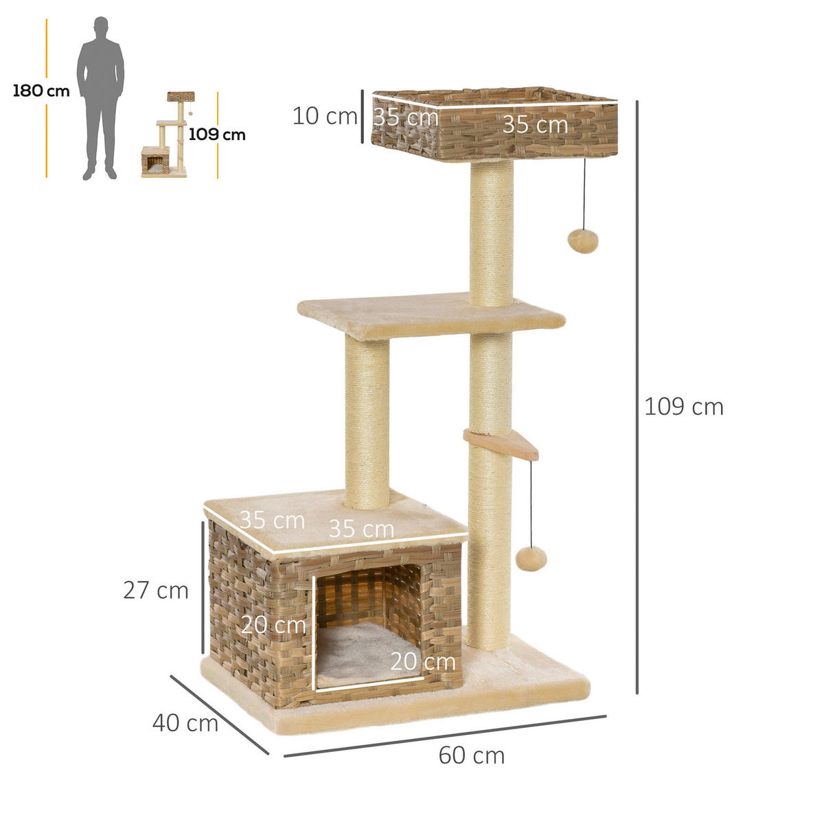 PawHut Kratzbaum Kratzbaum - (40,00/60,00/109,00cm) - PawHut