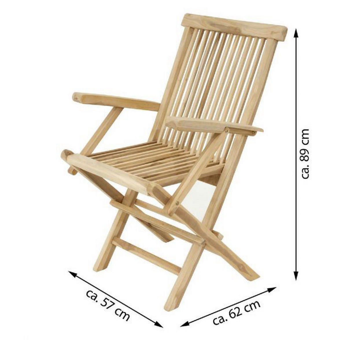 VCM Gartenstuhl 2er Set hellbraun Teakholz B/H/T: ca. 57x89x62 cm 2er Set - hellbraun (57,00/89,00/62,00cm) - VCM