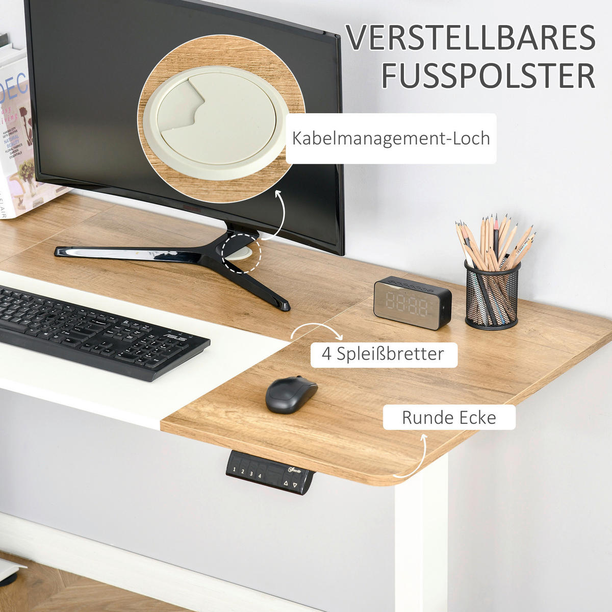 Schreibtisch 920-071V90WT natur Holz Nachbildung weiß B/H/T: ca. 140x116x70 cm 920-071V90WT - weiß/natur (140,00/116,00/70,00cm) - Vinsetto