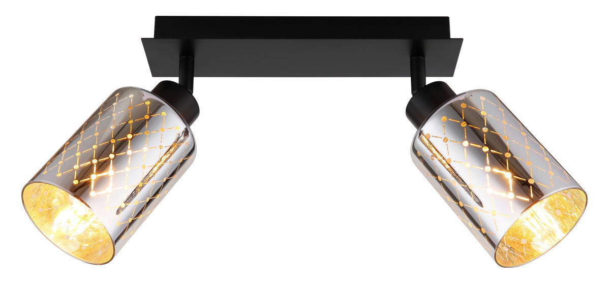 GLOBO Strahler mattschwarz klar Chrom Glas Metall B/H/L: ca. 9x22x46 cm E27 2 Brennstellen ALONSO - klar/Chrom (46,00/9,00/22,00cm) - GLOBO