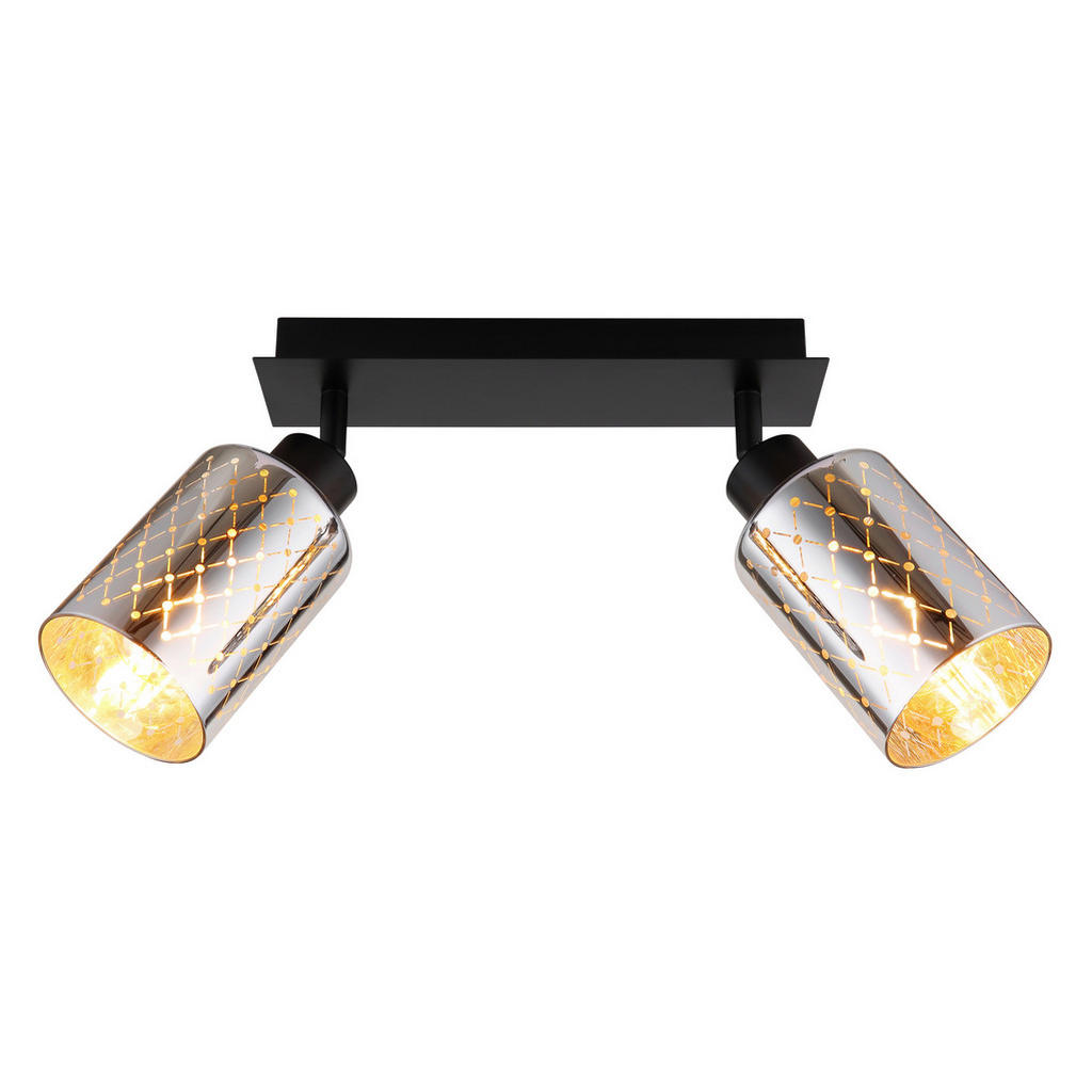 Thumbnail - GLOBO Strahler mattschwarz klar Chrom Glas Metall B/H/L: ca. 9x22x46 cm E27 2 Brennstellen