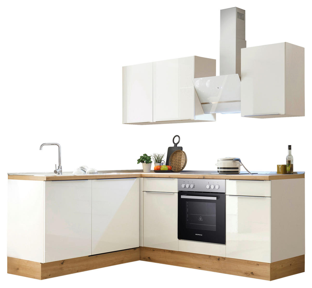 Respekta Winkelküche Marleen weiß Hochglanz B/H/T: ca. 220x211x170 cm Marleen - Eiche/weiß (220,00/211,00/170,00cm) - Respekta