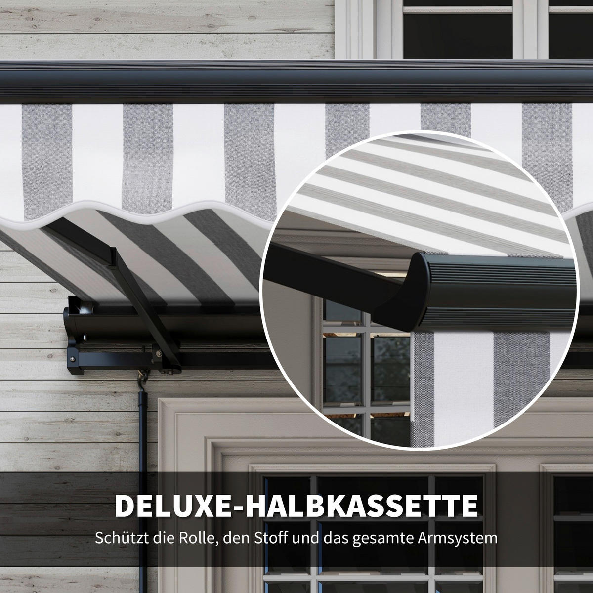 Gelenkarmmarkise weiß B/H/L: ca. 250x150x350 cm Gelenkarmmarkise - weiß/grau (350,00/250,00/150,00cm) - Outsunny