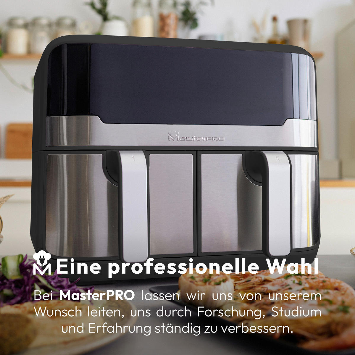 MASTERPRO Heißluftfritteuse Doppelbehälter BGMP-9178-BK silber Metall B/H/T: ca. 45x35,5x38 cm ca. 9 l Rocket duo 900 BGMP-9178-BK - schwarz/silber (45,00/35,50/38,00cm) - MASTERPRO