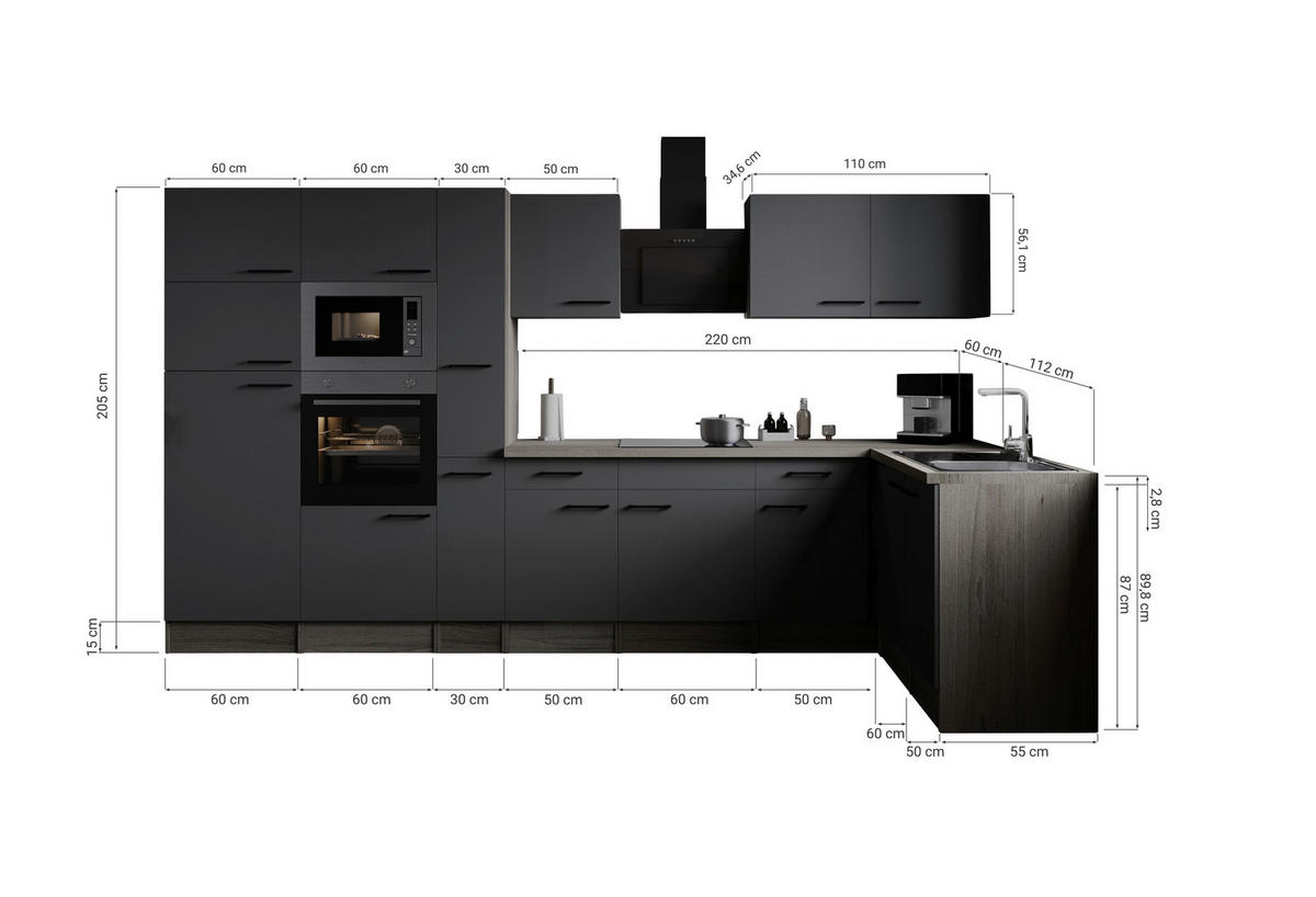 Winkelküche Oliver B/H/T: ca. 370x205x172 cm Oliver - Eiche/grau (370,00/205,00/172,00cm) - Respekta