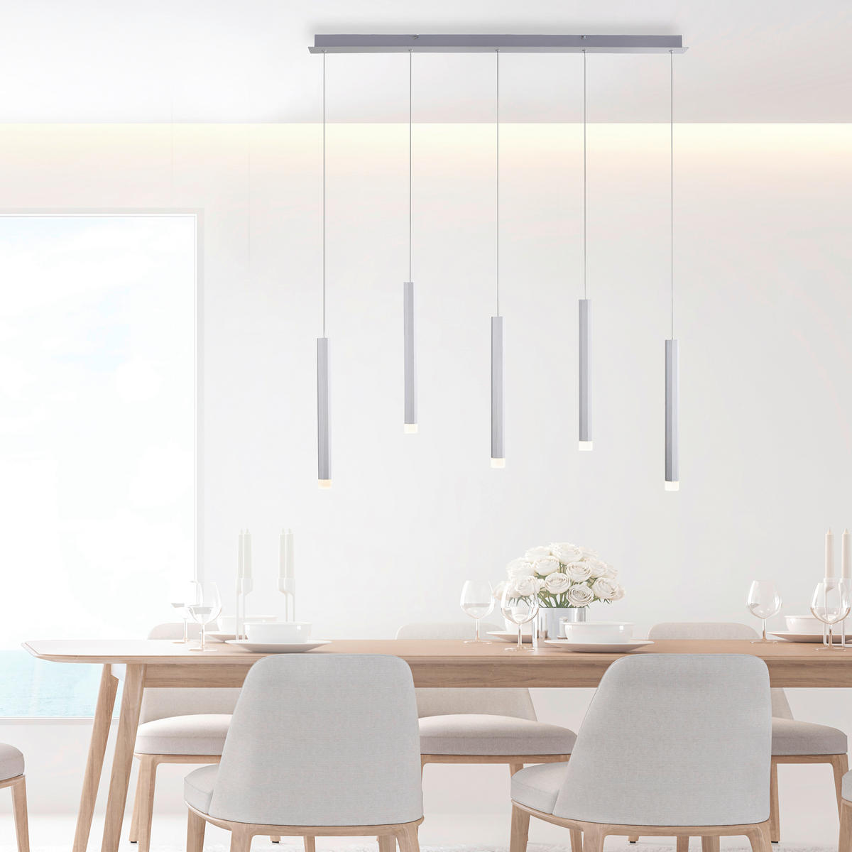Just Light LED-Pendelleuchte BRUNO 15205-95 Alu Eisen Aluminium B/H/T: ca. 100x120x8 cm 5.0 Brennstellen BRUNO - Alu (100,00/120,00/8,00cm) - Just Light