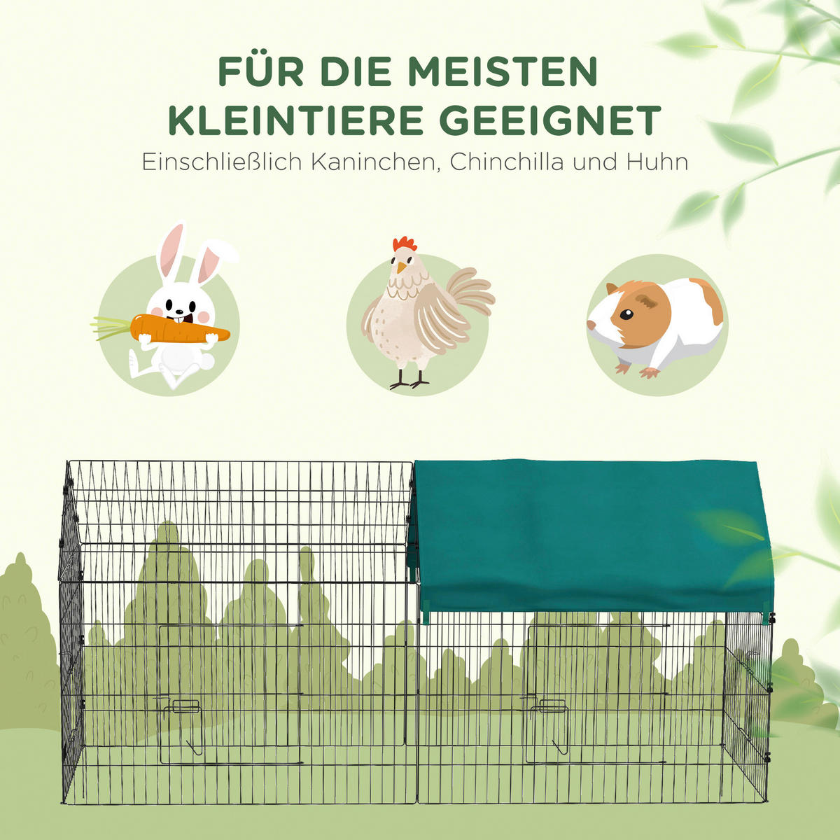 PawHut Kleintier-Freilaufgehege grün Polyester-Mischgewebe B/H/L: ca. 85x103x220 cm Kleintier-Freilaufgehege - grün (220,00/85,00/103,00cm) - PawHut