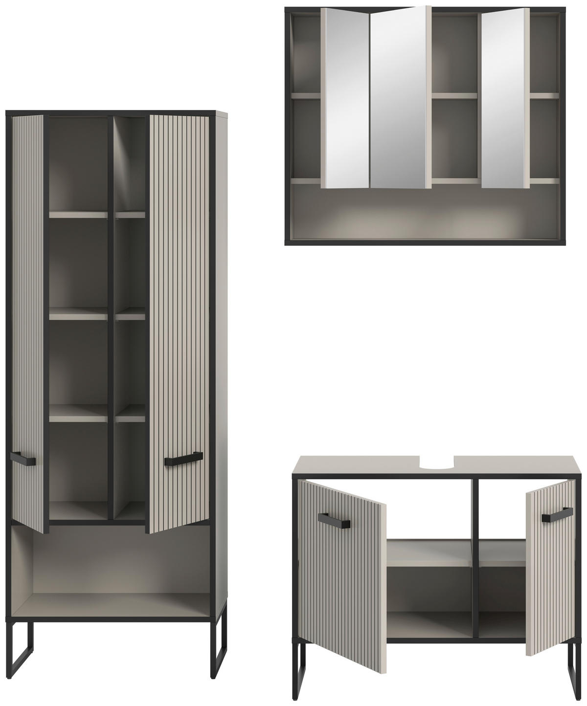 Badezimmer-Set BAGNO schwarz Kaschmirgrau Nachbildung B/H/T: ca. 154x192x36 cm BAGNO - schwarz (154,00/192,00/36,00cm) - xonox.home