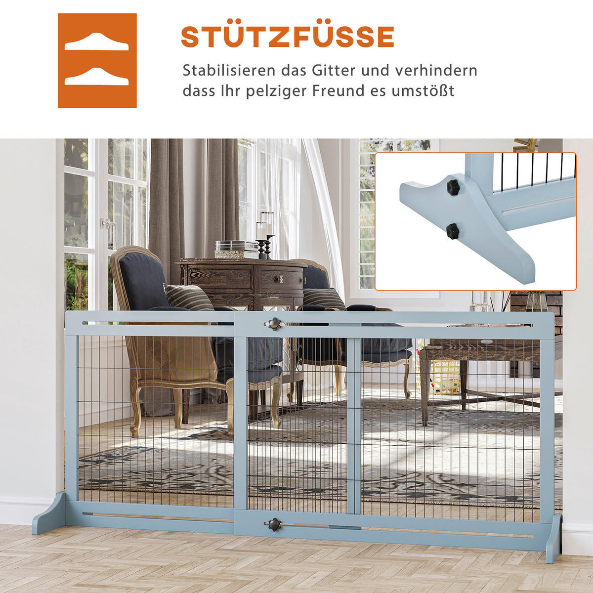 PawHut Hunde-Schutzgitter grau Kiefer B/H/L: ca. 36x183x69 cm Hunde_Absperrgitter - grau (69,00/36,00/183,00cm) - PawHut