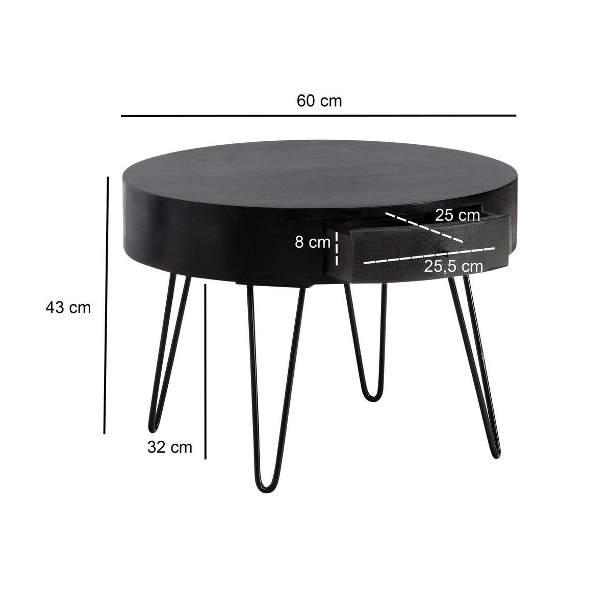 Couchtisch schwarz B/H/T: ca. 60x43x60 cm Couchtisch - schwarz (60,00/43,00/60,00cm) - Wohnling