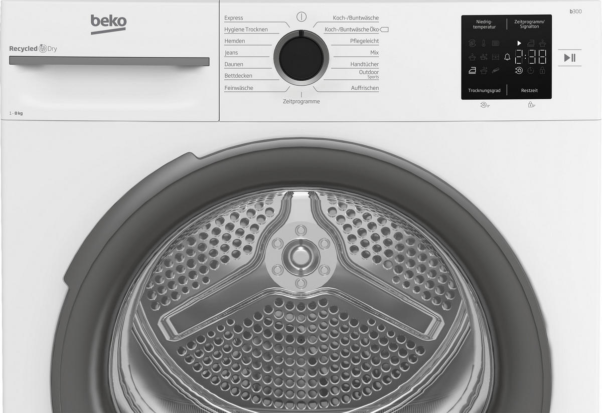 Beko Wärmepumpentrockner BM3T38210W1 weiß B/H/T: ca. 59,8x84,6x54,5 cm ca. 8 kg Wärmepumpentrockner BM3T38210W1 - weiß (59,80/84,60/54,50cm) - Beko