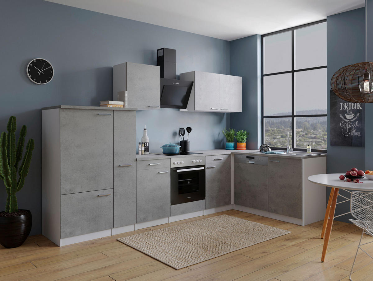 Respekta Winkelküche Malia Beton Optik B/H/T: ca. 310x200x172 cm Malia - Beton/weiß (310,00/200,00/172,00cm) - Respekta