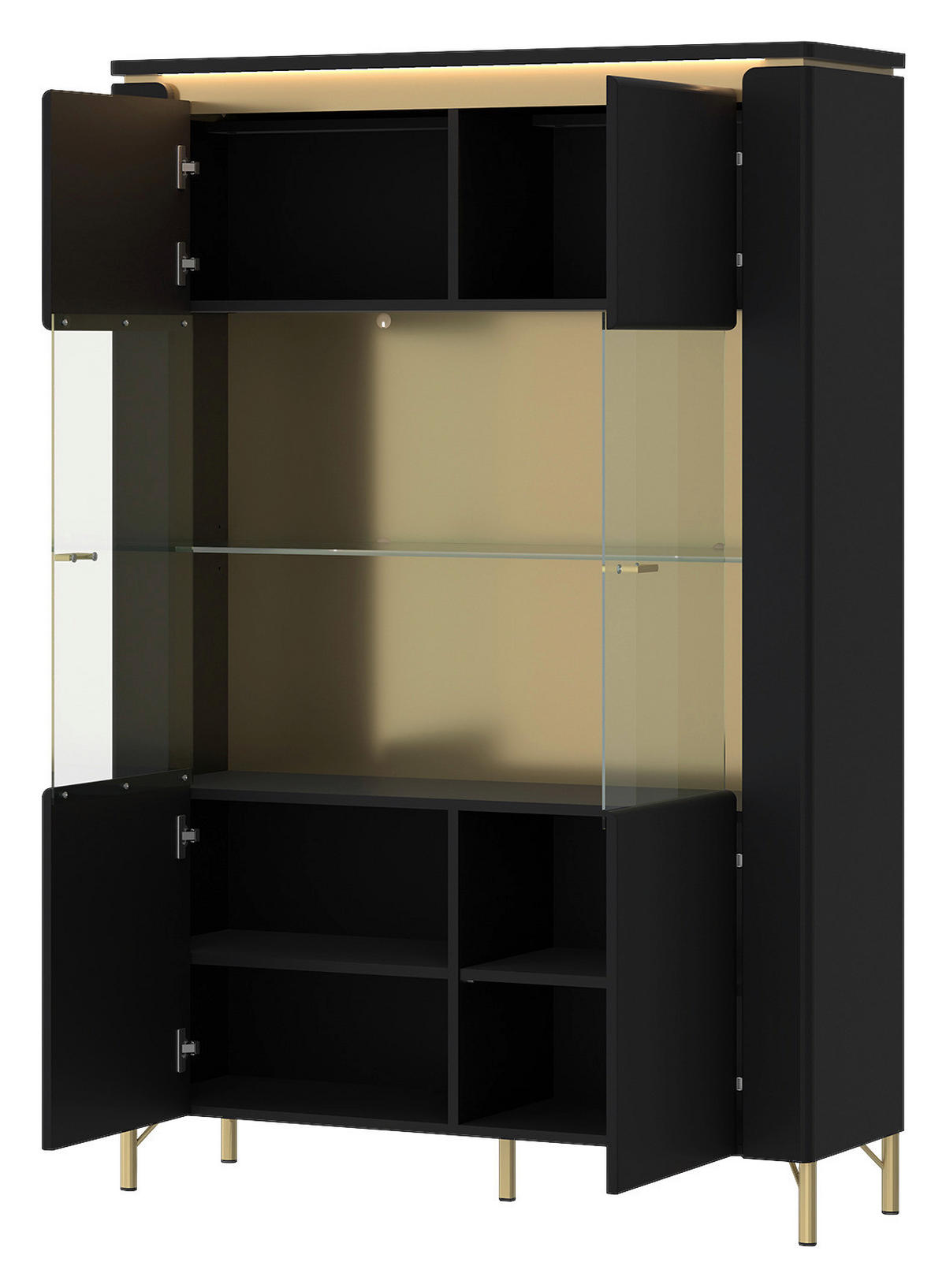 Highboard Norica schwarz matt gold Optik B/H/T: ca. 110x169x40 cm Norica - gold/schwarz (110,00/169,00/40,00cm)