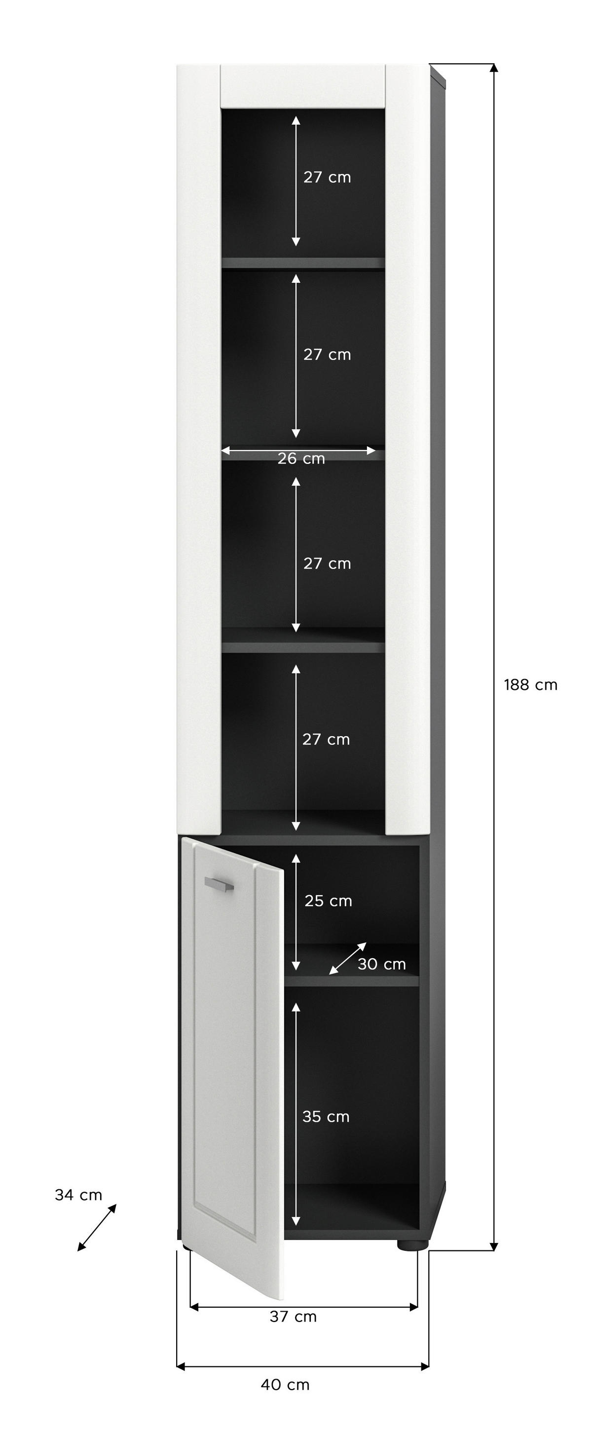 Hochschrank LAGO B/H/T: ca. 40x188x34 cm LAGO - (40,00/188,00/34,00cm) - xonox.home