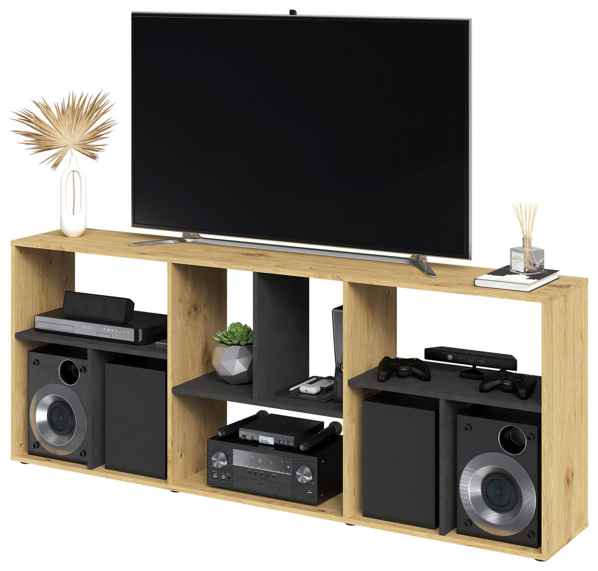 Regal  Eiche Artisan Nachbildung B/H/T: ca. 186x71x33 cm Novo_4_TV-Regal 295-004 - Eiche (186,00/71,00/33,00cm)