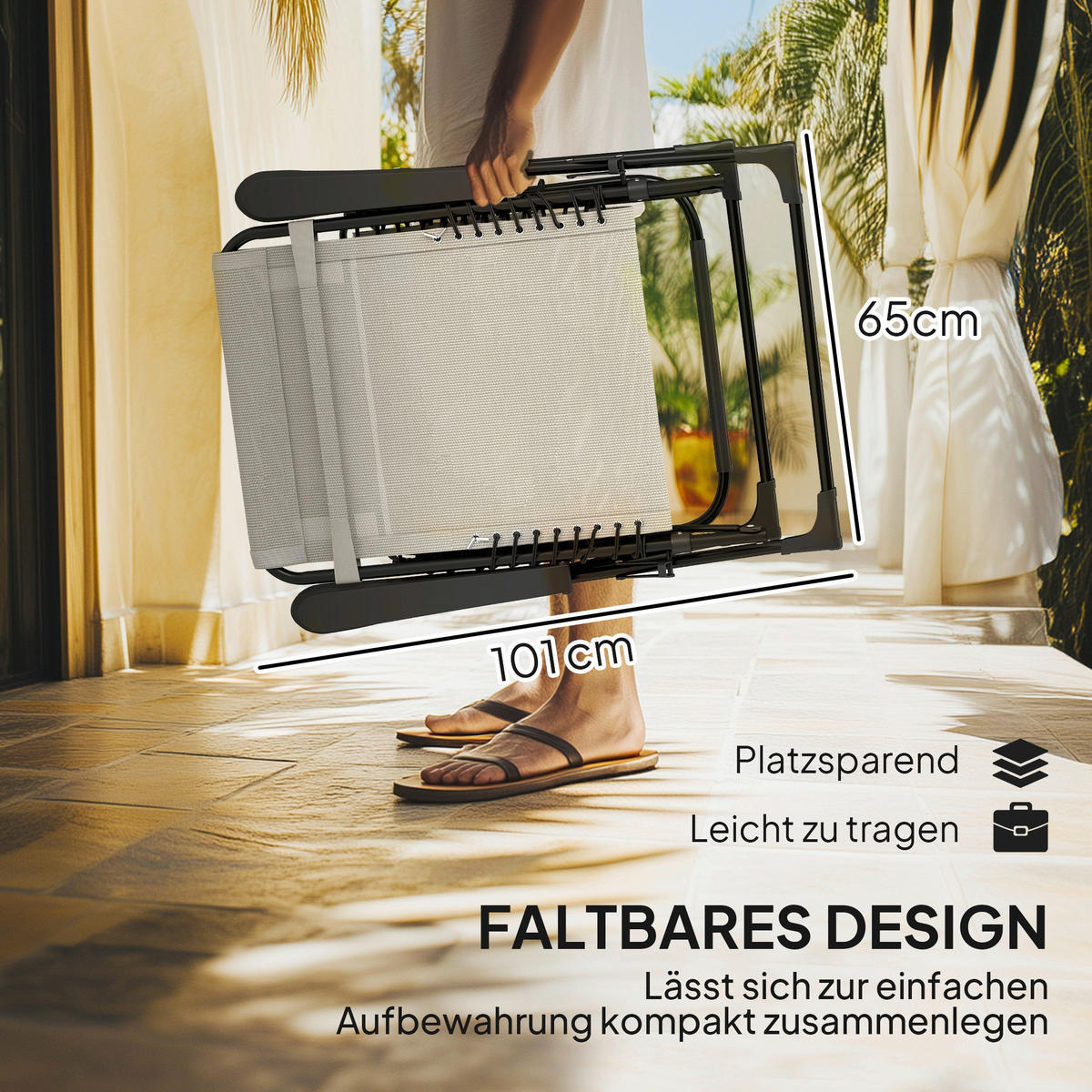 Outsunny Sonnenliege beige Netzstoff B/H/L: ca. 65x112x90 cm Sonnenliege - beige (90,00/65,00/112,00cm) - Outsunny