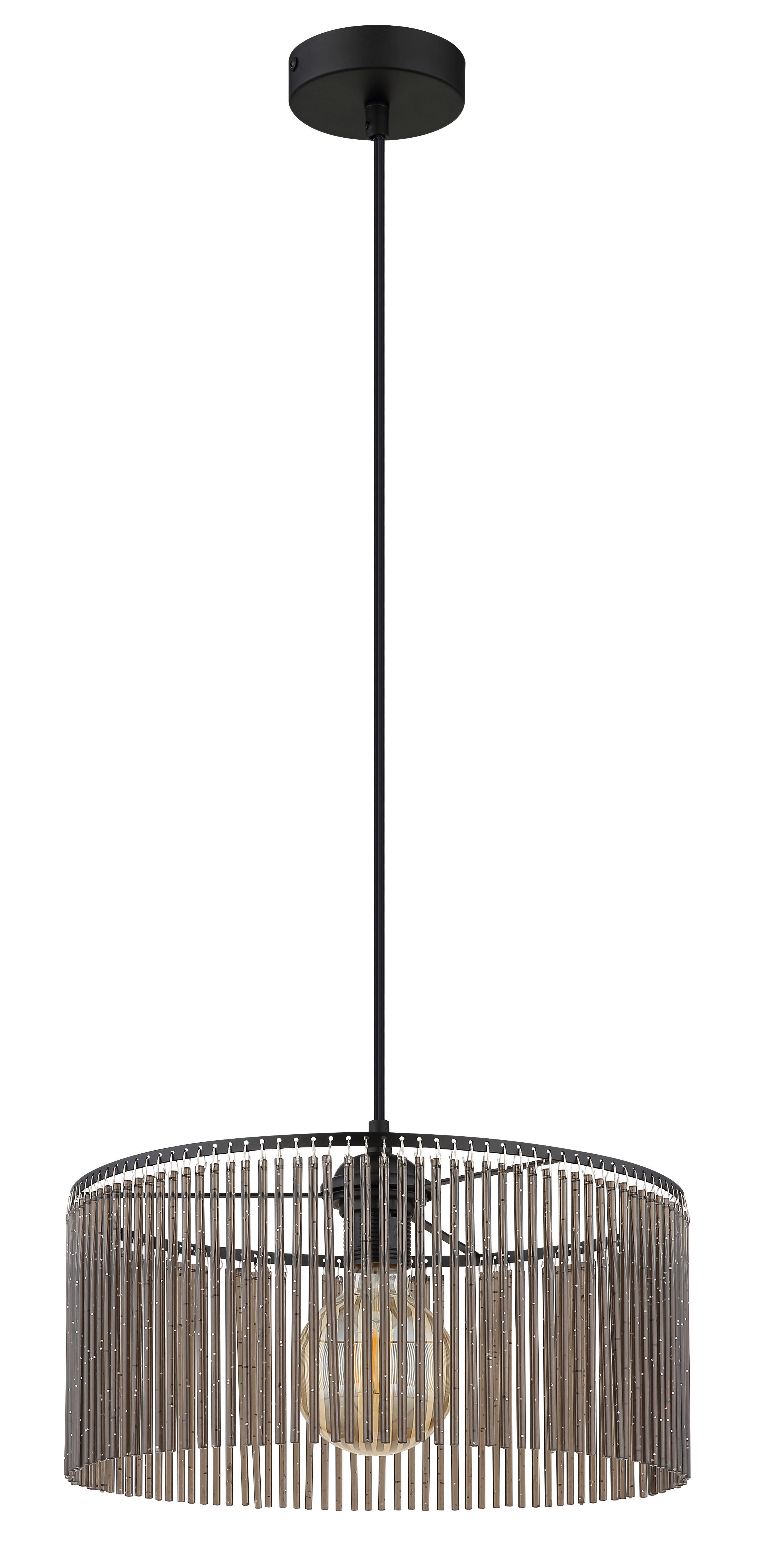 GLOBO Pendelleuchte LEEDS 33080108 Rauch schwarz Metall Kunststoff H/D: ca. 135x35 cm E27 1 Brennstellen LEEDS - schwarz/Rauch (35,00/135,00cm) - GLOBO