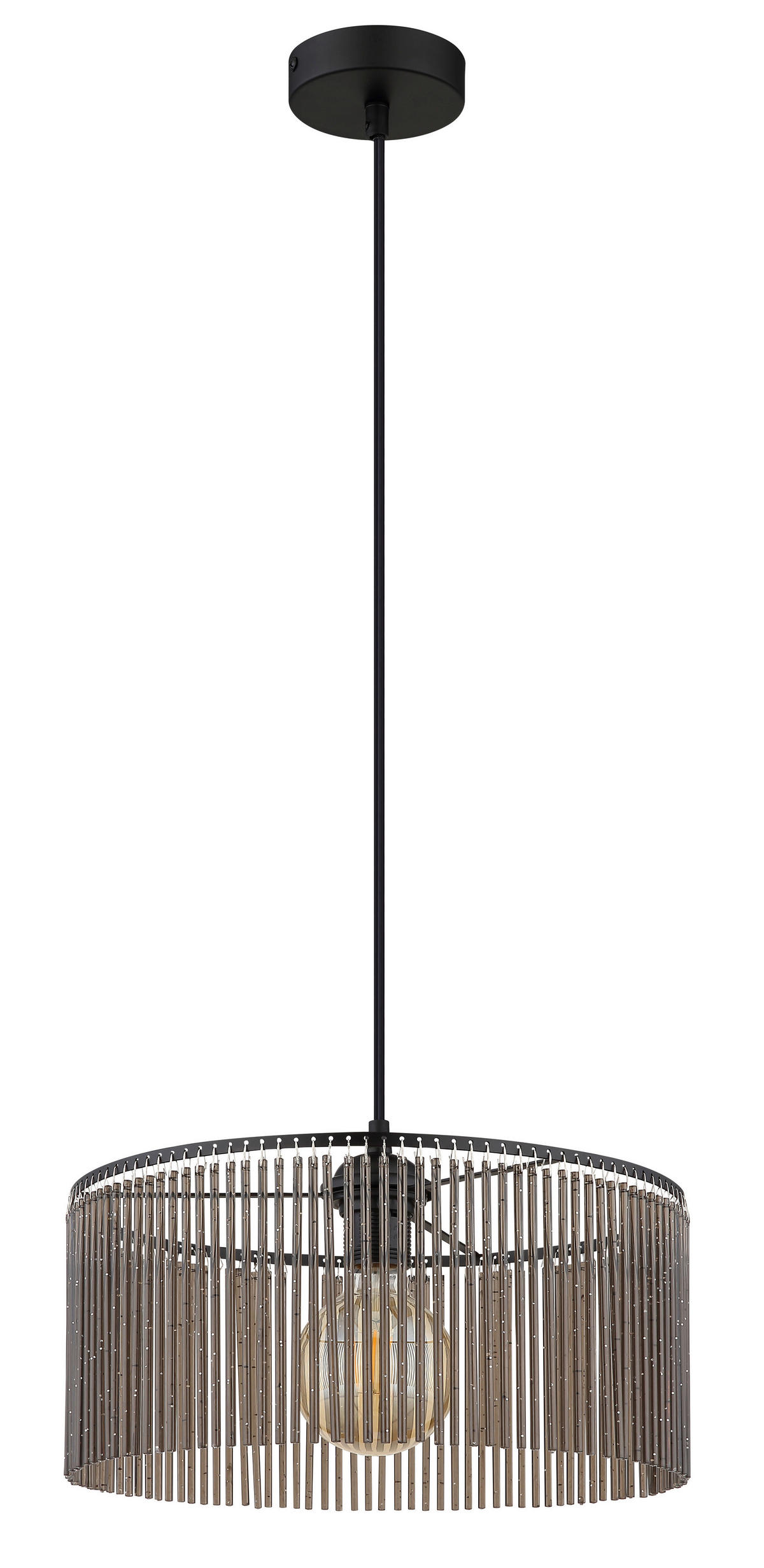 GLOBO Pendelleuchte LEEDS 33080108 Rauch schwarz Metall Kunststoff H/D: ca. 135x35 cm E27 1 Brennstellen LEEDS - schwarz/Rauch (35,00/135,00cm) - GLOBO