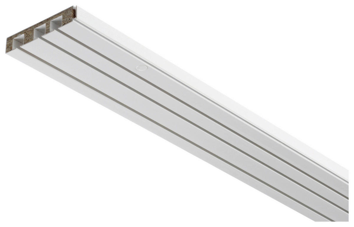 Boviva Gardinenschiene mit Holzkern weiß Holz L: ca. 120 cm 3.0 Läufe Schiene_Holzkern_3lfg. - weiß (120,00cm) - Boviva