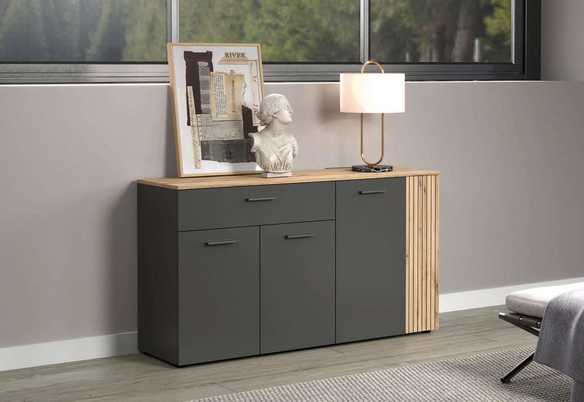 Sideboard Esteban anthrazit Eiche Nachbildung B/H/T: ca. 150x83x42 cm Esteban - Eiche/anthrazit (150,00/83,00/42,00cm)