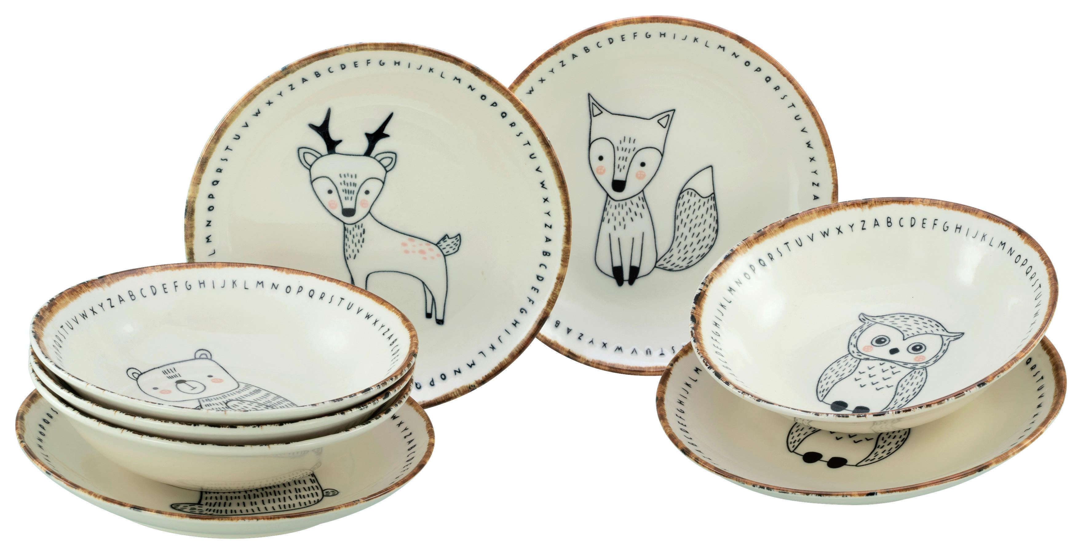 CreaTable Tellerset Freunde des Waldes beige Steinzeug D: ca. 21 cm Freunde des Waldes - beige/braun (21,00cm) - CreaTable