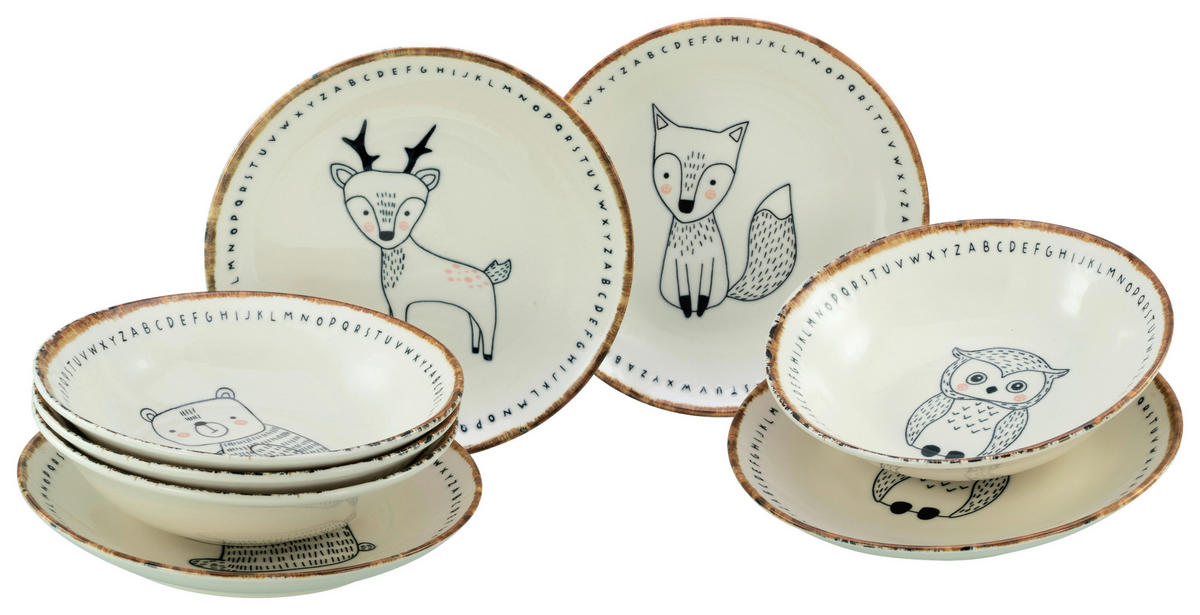 CreaTable Tellerset Freunde des Waldes beige Steinzeug D: ca. 21 cm Freunde des Waldes - beige/braun (21,00cm) - CreaTable