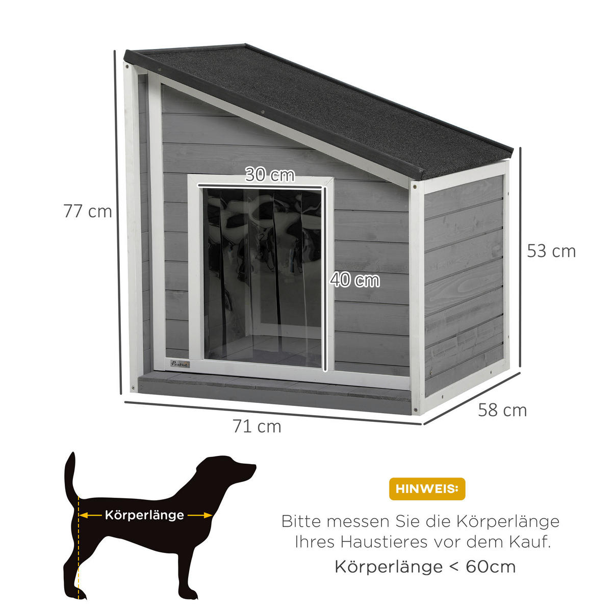 PawHut Hunde-Zubehör weiß Holz B/H/L: ca. 58x71x77 cm Hundehütte - weiß/schwarz (77,00/58,00/71,00cm) - PawHut