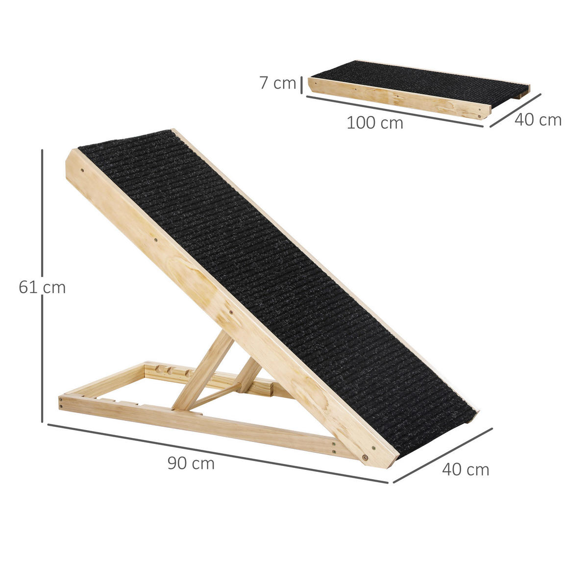 PawHut Haustierrampe, verstellbar natur Edelstahl B/H/L: ca. 40x90x61 cm Haustierrampe - natur/schwarz (61,00/40,00/90,00cm) - PawHut