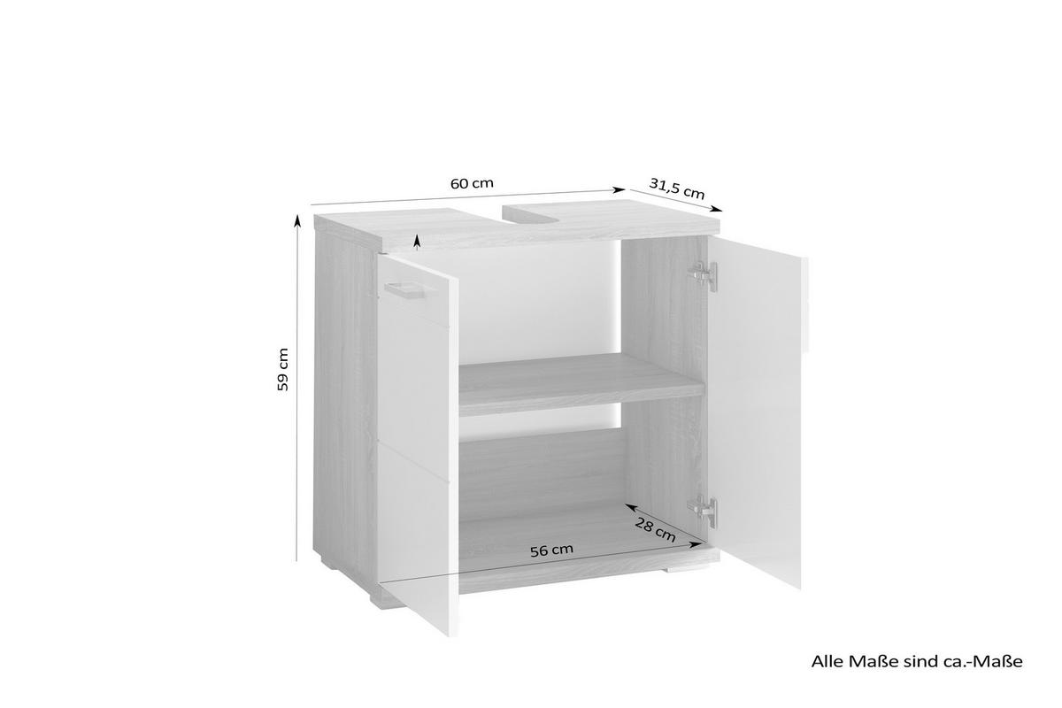 Waschbeckenunterschrank NEBRASKA anthrazit weiß Lack Hochglanz silber Holzwerkstoff Holzwerkstoff Metall B/H/T: ca. 60x59x31,5 cm NEBRASKA - weiß/anthrazit (60,00/59,00/31,50cm) - byLIVING