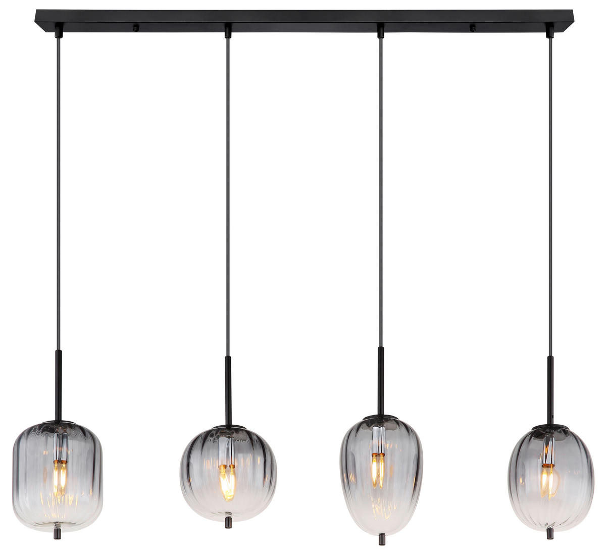 GLOBO Pendelleuchte mattschwarz Metall Glas B/H/T: ca. 18,5x120x110 cm 4.0 Brennstellen 15215-4 - mattschwarz (18,50/120,00/110,00cm) - GLOBO