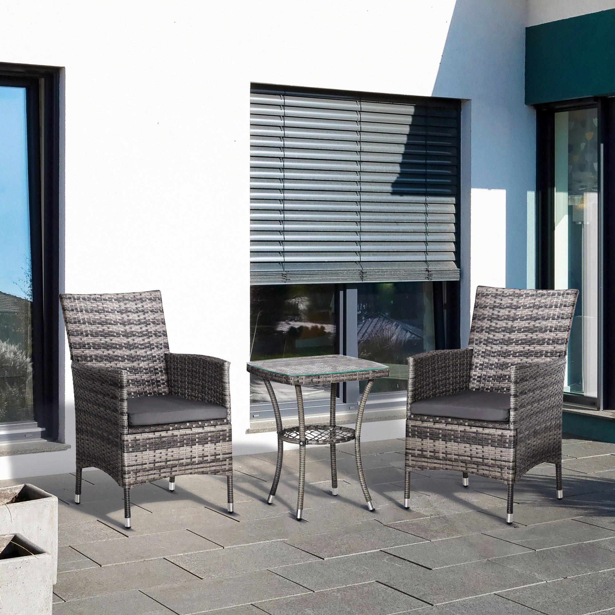 Outsunny Sitzgruppe dunkelgrau Polyrattan B/H/L: ca. 58,5x60x89,5 cm Gartenmöbel-Set - dunkelgrau (89,50/58,50/60,00cm) - Outsunny