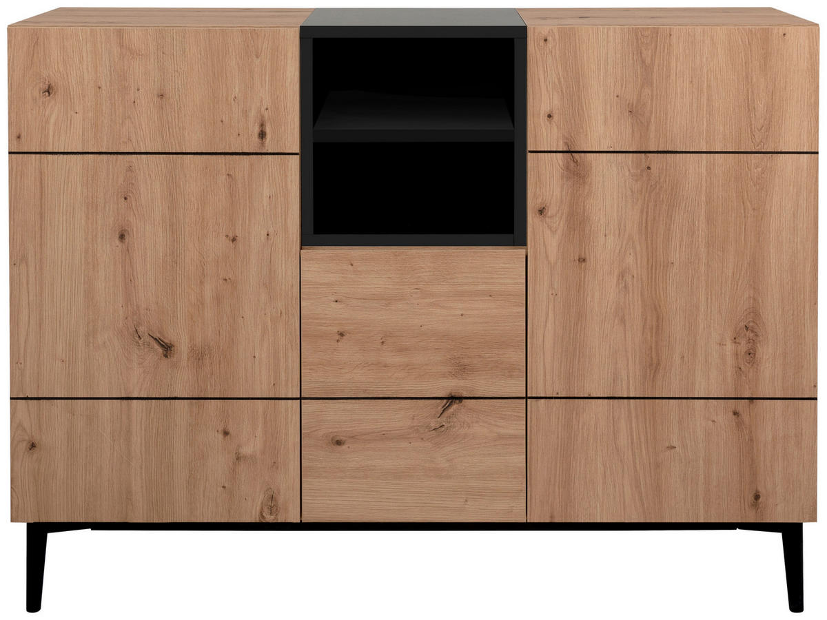 Kommode Nola Eiche Artisan Nachbildung schwarz B/H/T: ca. 120x90x42 cm Nola - Eiche/schwarz (120,00/90,00/42,00cm)