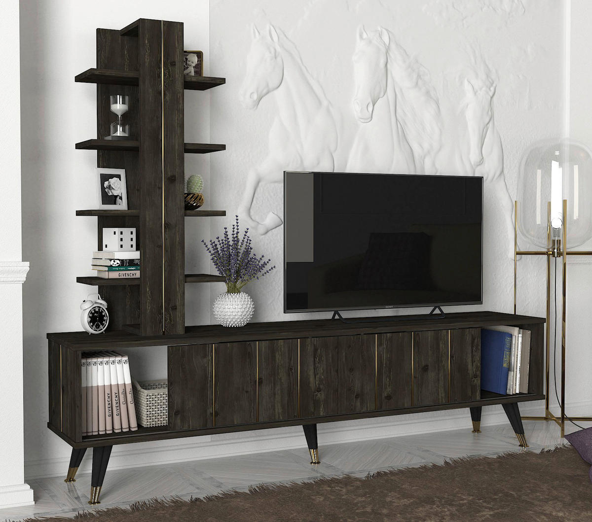 Wohnwand Nero Rebab braun dunkelgrau B/H/T: ca. 180x50x35 cm Nero - dunkelgrau/Rebab braun (180,00/50,00/35,00cm) - moebel17