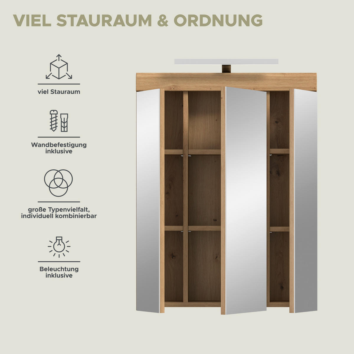 Spiegelschrank Scout Eiche Artisan Nachbildung salbei Nachbildung B/H/T: ca. 60x79x37 cm Scout - Eiche/salbei (60,00/79,00/37,00cm) - xonox.home