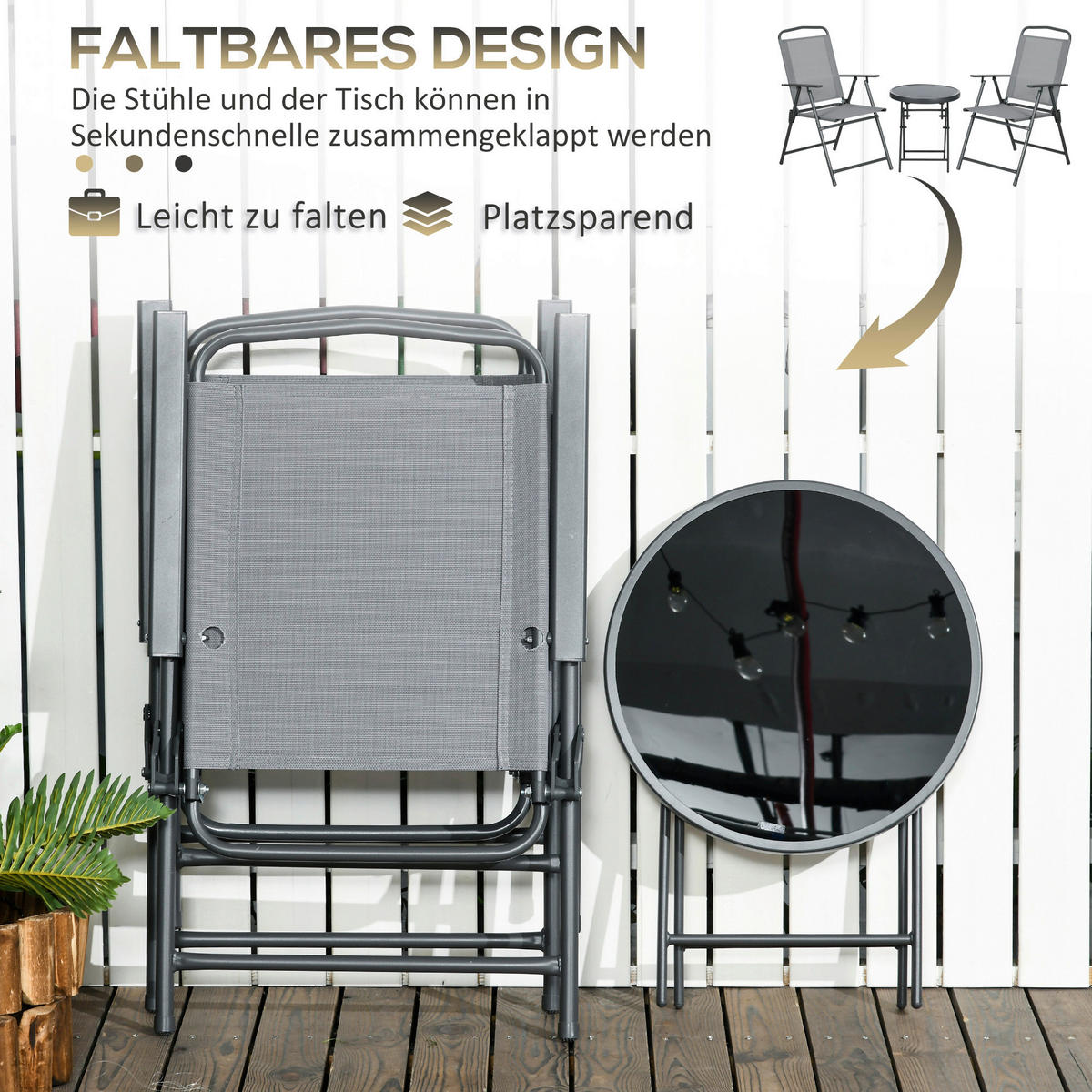 Outsunny Bistro-Set hellgrau Mesh B/H/L: ca. 64x93x53,5 cm Bistro-Set - hellgrau (53,50/64,00/93,00cm) - Outsunny
