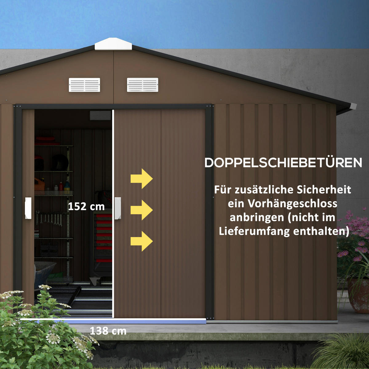 Outsunny Gerätehaus braun Stahl B/H/L: ca. 386x200x340 cm Gerätehaus - braun (340,00/386,00/200,00cm) - Outsunny