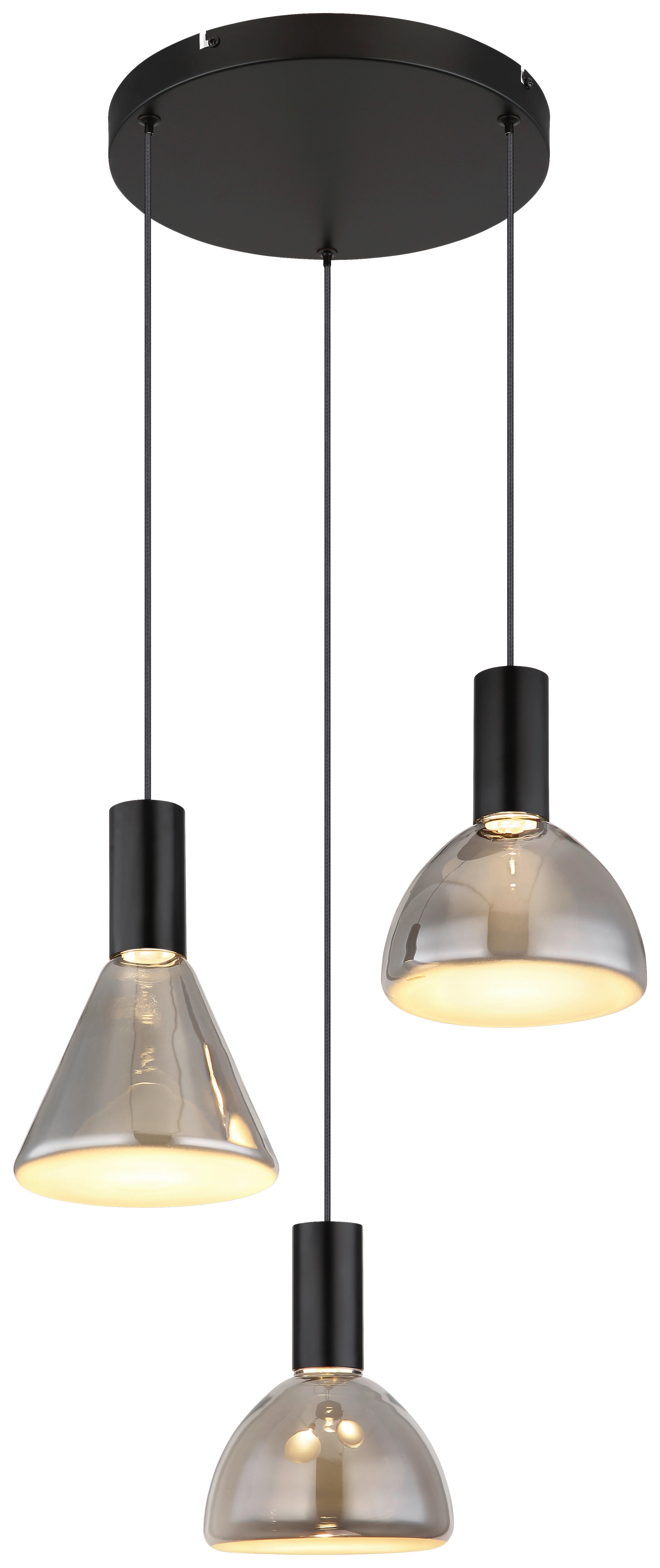 GLOBO LED-Pendelleuchte Rauch mattschwarz Metall Glas H/D: ca. 150x42 cm LABORA - Rauch/mattschwarz (42,00/150,00cm) - GLOBO