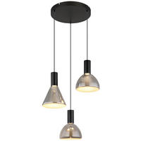 GLOBO LED-Pendelleuchte Rauch mattschwarz Metall Glas H/D: ca. 150x42 cm LABORA - Rauch/mattschwarz (42,00/150,00cm) - GLOBO