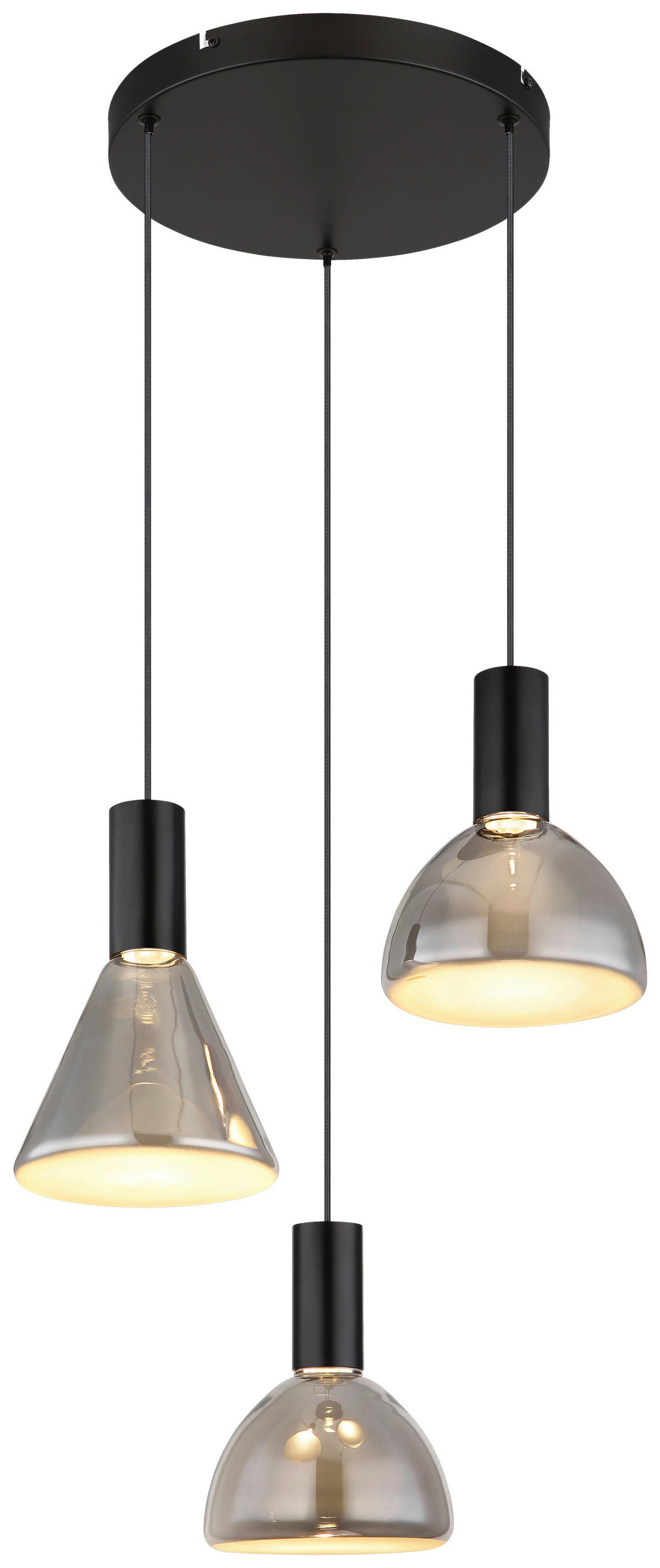 GLOBO LED-Pendelleuchte Rauch mattschwarz Metall Glas H/D: ca. 150x42 cm LABORA - Rauch/mattschwarz (42,00/150,00cm) - GLOBO
