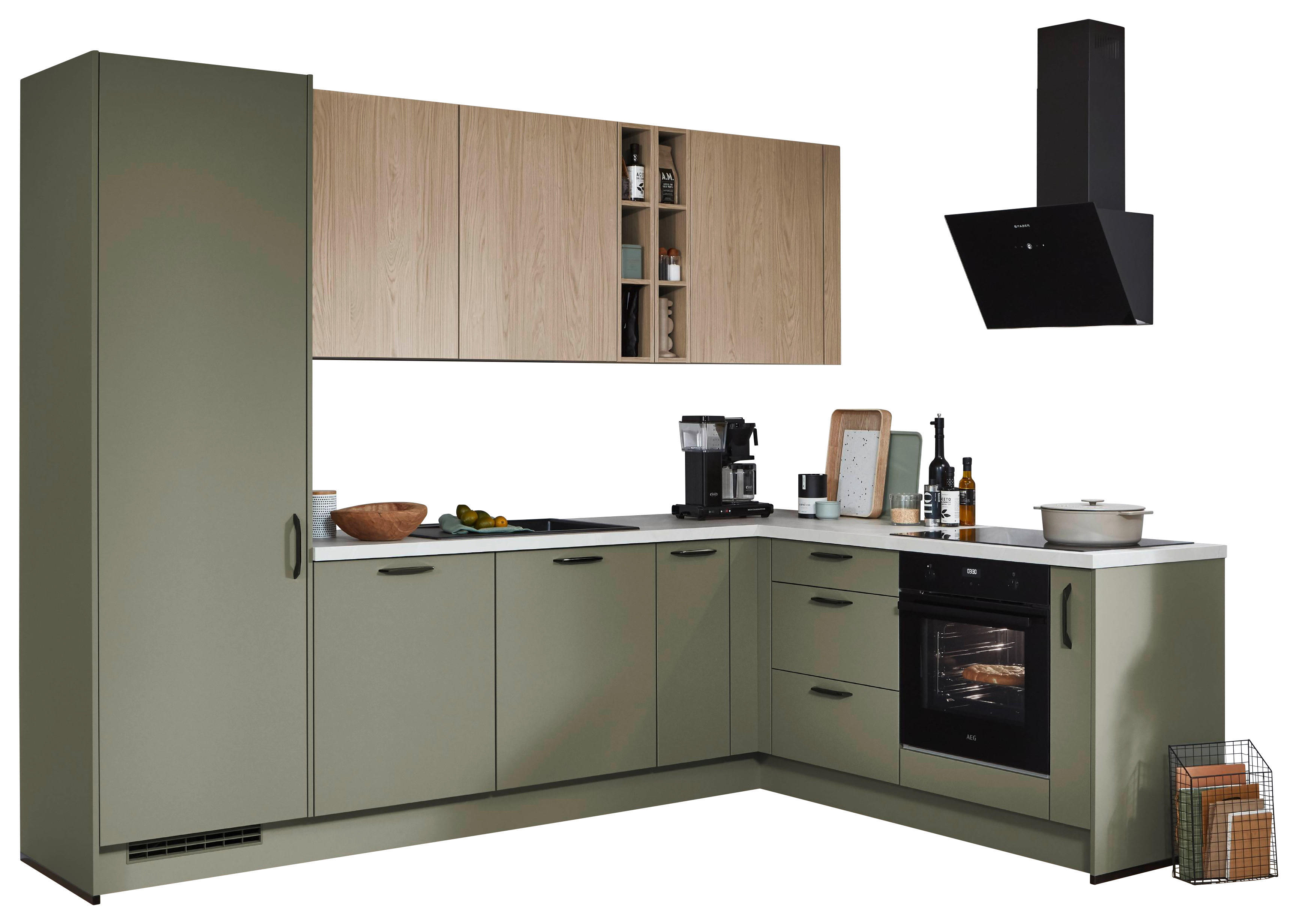 nobilia Winkelküche Senso olive Lack Premium Matt B/H/T: ca. 280x224x205 cm Senso - Eiche/Lichtgrau (280,00/224,00/205,00cm) - nobilia