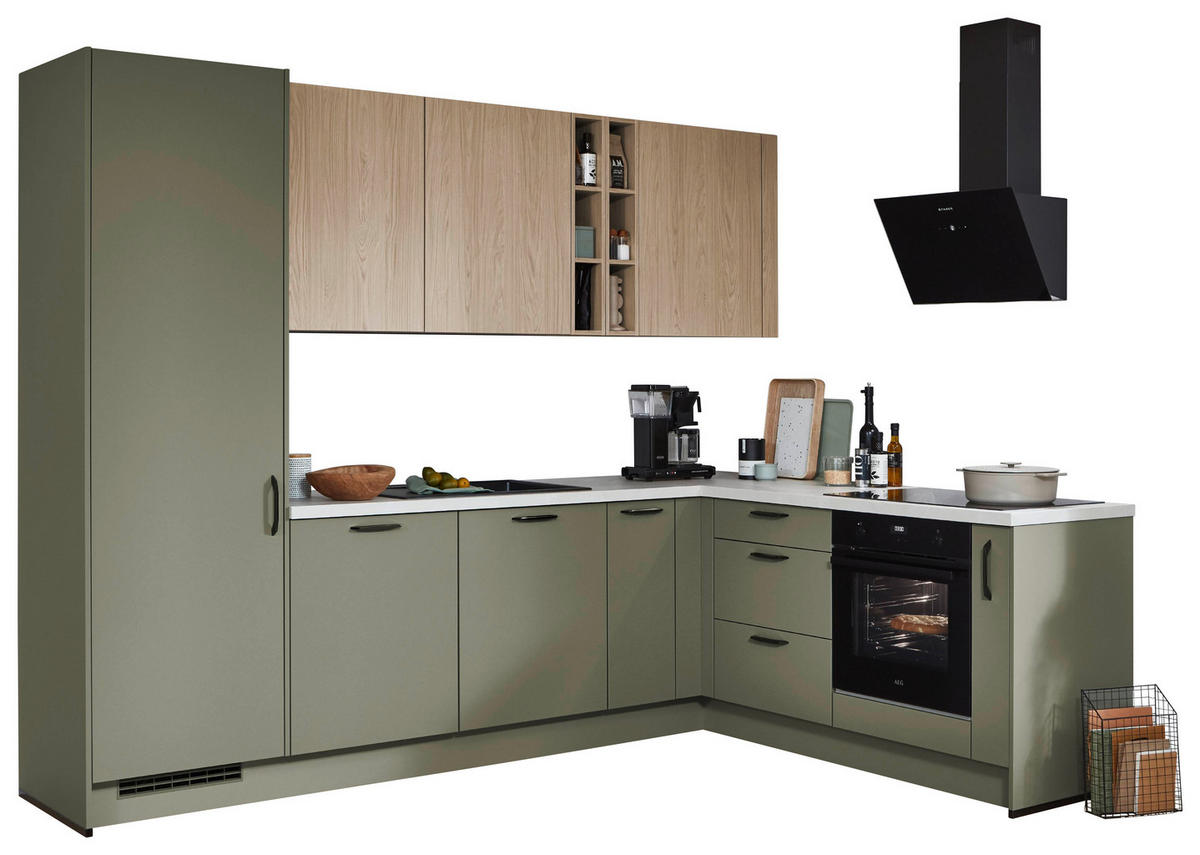 nobilia Winkelküche Senso olive Lack Premium Matt B/H/T: ca. 280x224x205 cm Senso - Eiche/Lichtgrau (280,00/224,00/205,00cm) - nobilia