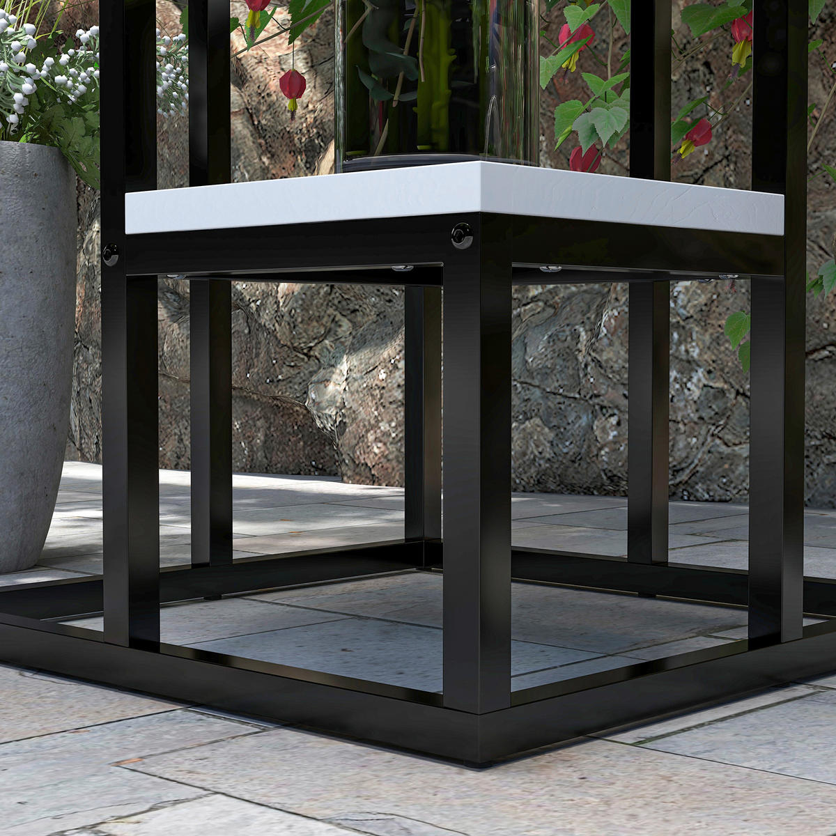 Outsunny Pflanzenständer weiß Holz B/H/L: ca. 34x70x34 cm Pflanzenständer - weiß/schwarz (34,00/34,00/70,00cm) - Outsunny